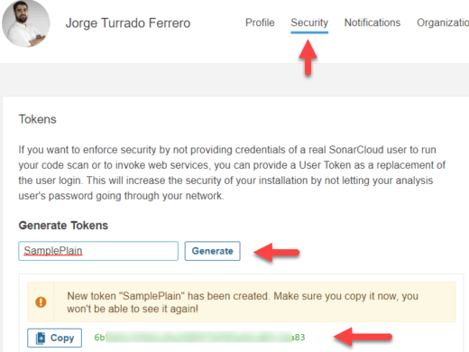 SonarCloud CreateToken